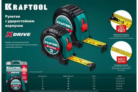 Купить KRAFTOOL X-Drive 3м / 19мм рулетка с ударостойким обрезиненным корпусом  34122-03-19 фото №13