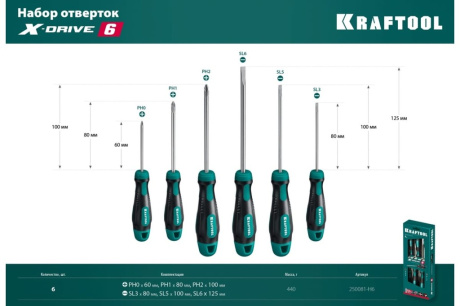 Купить Набор отверток X-Drive  KRAFTOOL 250081-H6  Cr-Mo-V сталь  6шт  250081-H6 фото №7